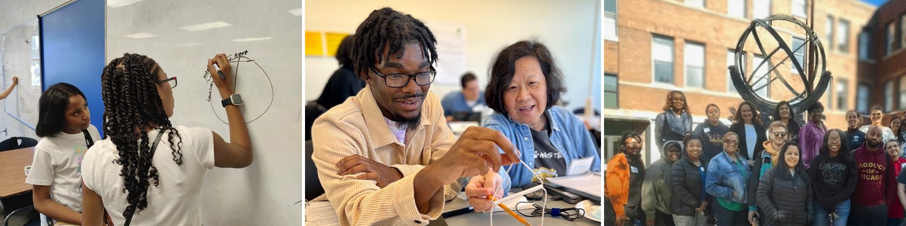 3 images showing math & science students and teachers